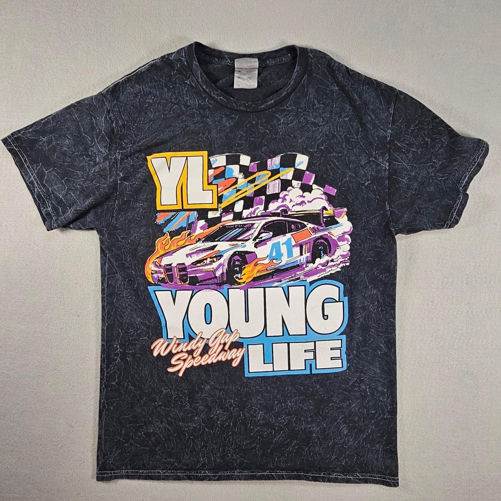 ColorTone Young Life Windy Gap Speedway Racing Acid Wash Graphic Tee M